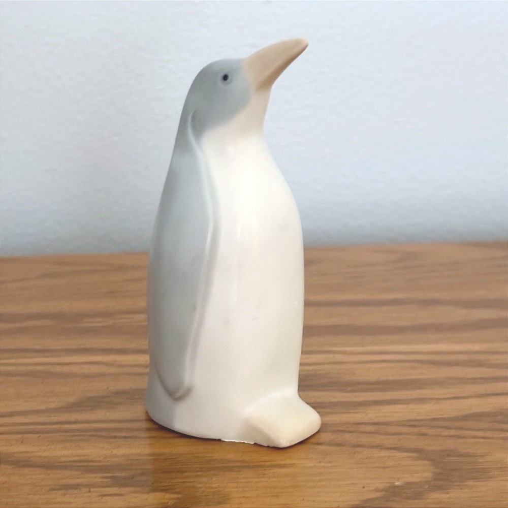 Minimalist Ceramic Penguin Figurine White‎ Grey Matte Modernist Bird Decor